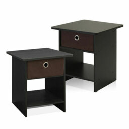 Walplus Furinno Dario End Table/ Night Stand Storage Shelf With Bin Drawer, Espresso/brown, Set Of 2 - thumbnail 2
