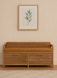 Artisan Furniture Solid Wood Oxford Oak-Ish Storage Bench,  2 Drawers, Light Brown