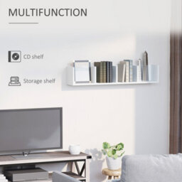 Homcom Wooden Wall-Mounted Storage Media Display Shelf Center Rack, White - thumbnail 5