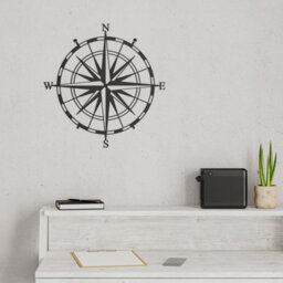 Decortie Modern Metal Wall Art Compass Home Ornament Decorative Minimalist Design Hanging Wall Sculpture, Black - thumbnail 5
