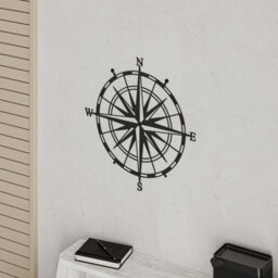 Decortie Modern Metal Wall Art Compass Home Ornament Decorative Minimalist Design Hanging Wall Sculpture, Black - thumbnail 6