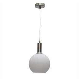First Choice Lighting Set Of 2 Betchley - White Ribbed Globe Satin Nickel Deco Pendants - thumbnail 2