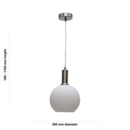First Choice Lighting Set Of 2 Betchley - White Ribbed Globe Satin Nickel Deco Pendants - thumbnail 6