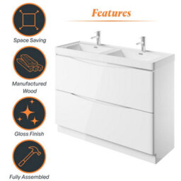 Plum&clay Eden Gloss White Floor Standing Vanity Unit With Ceramic Basin (W)1200mm - thumbnail 7
