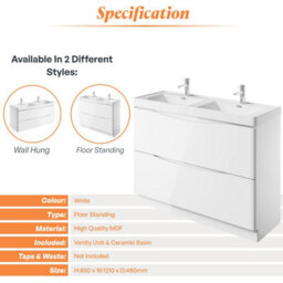 Plum&clay Eden Gloss White Floor Standing Vanity Unit With Ceramic Basin (W)1200mm - thumbnail 6
