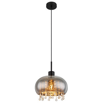 Luminosa Lighting Luminosa Corry 28Cm Pendant Ceiling Light Matt Black Smoke Glass Shade 1X E27 - image 1