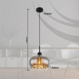 Luminosa Lighting Luminosa Corry 28Cm Pendant Ceiling Light Matt Black Smoke Glass Shade 1X E27 - thumbnail 6