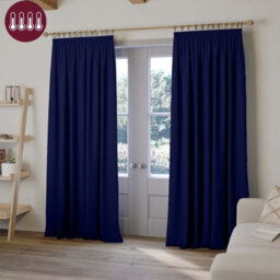 Oxford Homeware Plain Navy 230Gsm Blackout Curtain Thermal Insulated Pencil Pleat Ready Made Curtain Pair (W)168Cmx(L)183Cm - thumbnail 1