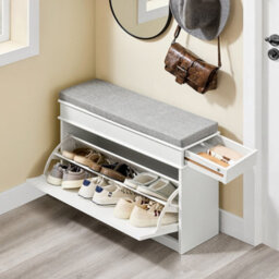 Sobuy Fsr82-L-Wg, Shoe Storage Bench With Seat Cushion Narrow Shoe Cabinet With Flip Drawer & 2-Tier Rack,w75Xd23.8Xh54 - thumbnail 6