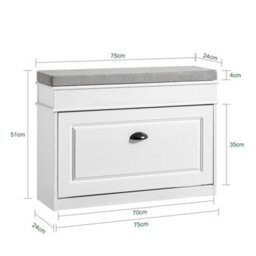 Sobuy Fsr82-L-Wg, Shoe Storage Bench With Seat Cushion Narrow Shoe Cabinet With Flip Drawer & 2-Tier Rack,w75Xd23.8Xh54 - thumbnail 3