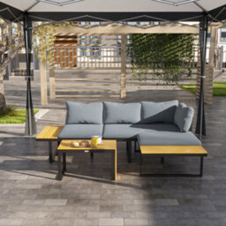 Outsunny 3Pcs Patio Furniture Set W/ Cushions, Wood Grain Plastic Top Table - thumbnail 9