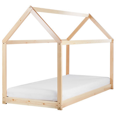 Beliani Kids Bed House Pine Wood Tosse 90 X 200 Cm (Eu Single) Light Brown - image 1