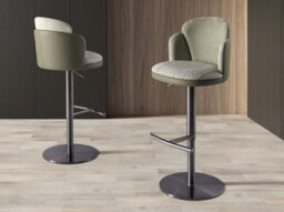 Angel Cerda Swivel Stool In Dark Green And White Fabric And Olive Green Leatherette - thumbnail 6