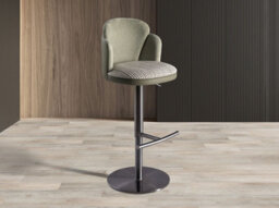 Angel Cerda Swivel Stool In Dark Green And White Fabric And Olive Green Leatherette - thumbnail 3