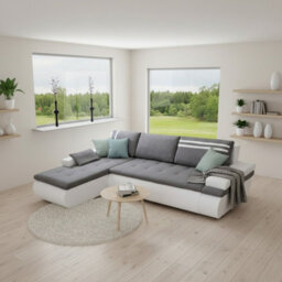Oslo Convertible Living Room Corner Sofa Bed With Storage Hr Foam Wave Springs Chipboard 300X182X90Cm Light Grey And White Left - thumbnail 2