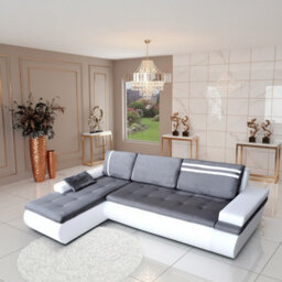 Oslo Convertible Living Room Corner Sofa Bed With Storage Hr Foam Wave Springs Chipboard 300X182X90Cm Light Grey And White Left - thumbnail 1