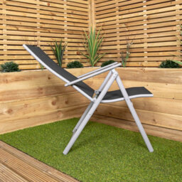 Samuel Alexander Outdoor Garden Patio Multi Position Reclining Folding Chair In Black And Silver - thumbnail 2