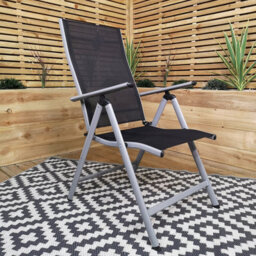 Samuel Alexander Outdoor Garden Patio Multi Position Reclining Folding Chair In Black And Silver