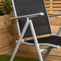 Samuel Alexander Outdoor Garden Patio Multi Position Reclining Folding Chair In Black And Silver - thumbnail 3