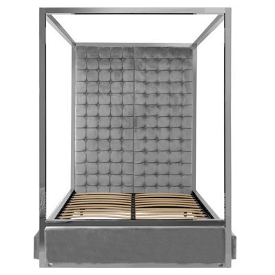 Orsina Grey Velvet Bed,statement Canopy Bed With Tufted Headboard,silver Finish Bed Set With Stainless Steel Frame - image 1
