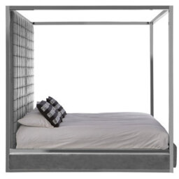 Orsina Grey Velvet Bed,statement Canopy Bed With Tufted Headboard,silver Finish Bed Set With Stainless Steel Frame - thumbnail 3