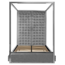 Orsina Grey Velvet Bed,statement Canopy Bed With Tufted Headboard,silver Finish Bed Set With Stainless Steel Frame