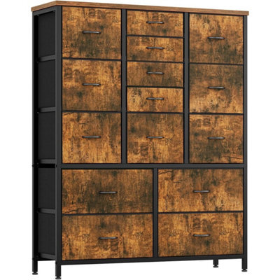 Rustic Brown Tall 15 Drawer Dresser Bedroom Storage Chest Organizer - image 1