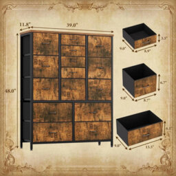 Rustic Brown Tall 15 Drawer Dresser Bedroom Storage Chest Organizer - thumbnail 2