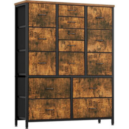 Rustic Brown Tall 15 Drawer Dresser Bedroom Storage Chest Organizer - thumbnail 1