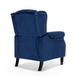 Velvet Blue Manual Recliner Wingback Chair - thumbnail 4