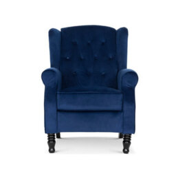 Velvet Blue Manual Recliner Wingback Chair - thumbnail 5