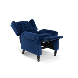 Velvet Blue Manual Recliner Wingback Chair - thumbnail 2