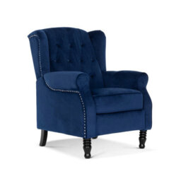Velvet Blue Manual Recliner Wingback Chair - thumbnail 3