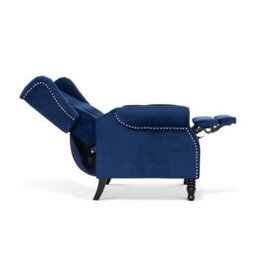Velvet Blue Manual Recliner Wingback Chair - thumbnail 6