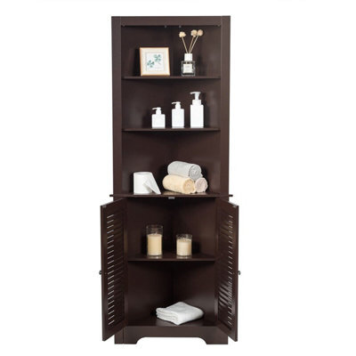 Gainoom Bathroom Brown Corner Storage Cabinet Free Standing Tall Bathroom Organizer 3 Shelves - image 1