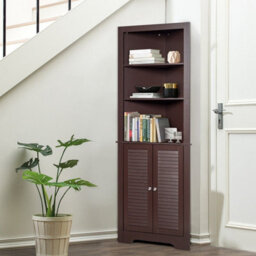 Gainoom Bathroom Brown Corner Storage Cabinet Free Standing Tall Bathroom Organizer 3 Shelves - thumbnail 3