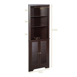 Gainoom Bathroom Brown Corner Storage Cabinet Free Standing Tall Bathroom Organizer 3 Shelves - thumbnail 2