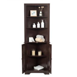 Gainoom Bathroom Brown Corner Storage Cabinet Free Standing Tall Bathroom Organizer 3 Shelves
