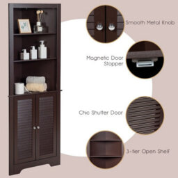 Gainoom Bathroom Brown Corner Storage Cabinet Free Standing Tall Bathroom Organizer 3 Shelves - thumbnail 6