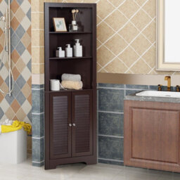 Gainoom Bathroom Brown Corner Storage Cabinet Free Standing Tall Bathroom Organizer 3 Shelves - thumbnail 5