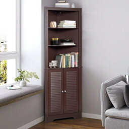 Gainoom Bathroom Brown Corner Storage Cabinet Free Standing Tall Bathroom Organizer 3 Shelves - thumbnail 4