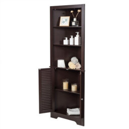 Gainoom Bathroom Brown Corner Storage Cabinet Free Standing Tall Bathroom Organizer 3 Shelves - thumbnail 9