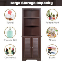 Gainoom Bathroom Brown Corner Storage Cabinet Free Standing Tall Bathroom Organizer 3 Shelves - thumbnail 8