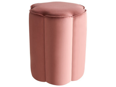 Wyld And Coco Velvet Pouffe Pink Round 39 X 34 X 45 Cm - Footstool And Accent Seat - image 1