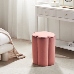 Wyld And Coco Velvet Pouffe Pink Round 39 X 34 X 45 Cm - Footstool And Accent Seat - thumbnail 2
