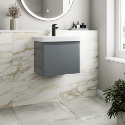 Affine Bathroom Cloakroom Vanity Unit Wash Basin Cabinet Drawers Storage Grey 500mm - image 1