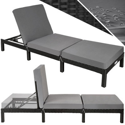 Tectake Sun Lounger Sofia With 6-Step Adjustable Backrest, Thick Padding And Uv-Resistant Polyrattan - Black - image 1