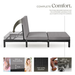 Tectake Sun Lounger Sofia With 6-Step Adjustable Backrest, Thick Padding And Uv-Resistant Polyrattan - Black - thumbnail 3