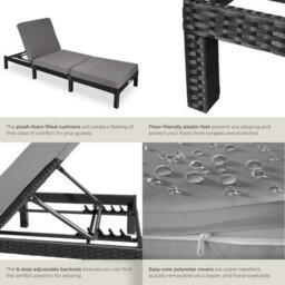 Tectake Sun Lounger Sofia With 6-Step Adjustable Backrest, Thick Padding And Uv-Resistant Polyrattan - Black - thumbnail 5