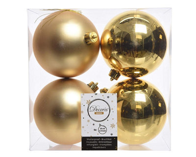 Kaemingk Christmas Tree Baubles, Shatterproof, Mixed Shiny & Matt Gold - 100mm - 4 Pack - image 1